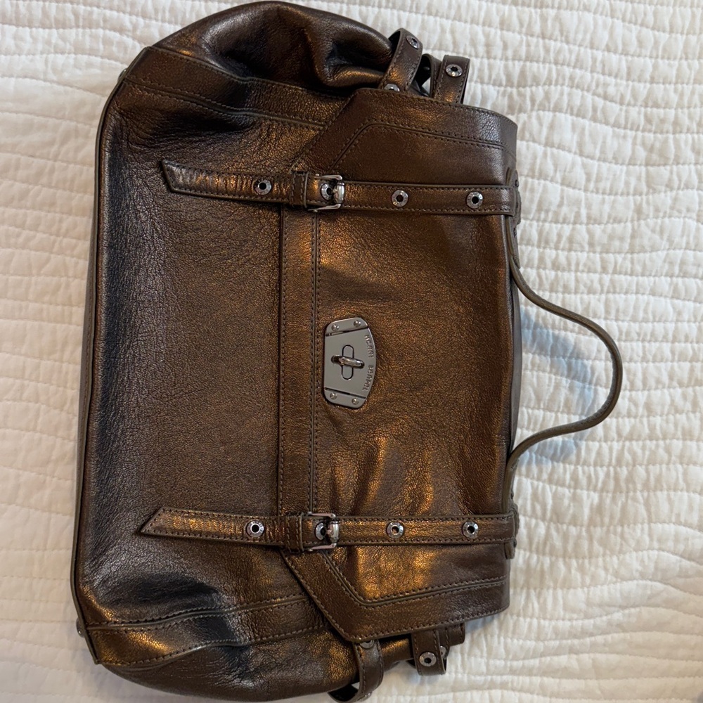 Henri Bendel Metallic Brown Leather with Silver Clasp